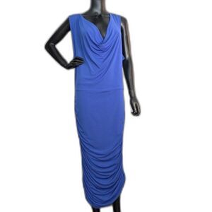 Curvy Sense Blue Draped Midi Dress 3X Sleeveless Ruched Body Con Stretch